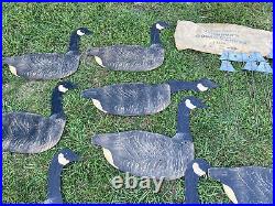 11 Vintage Johnson's Folding Goose Decoys-Canvas Bag-Metal Stakes-2 Snow-1940's