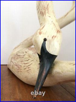 1980s Vtg 24 American FOLK ART WOODEN SWAN Sculpture SIGNED USA decoy