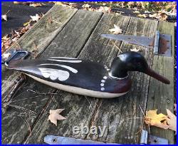 1993 Red Breasted Merganser Wood Hand Carved Duck Decoy Signed R. Connolly 21