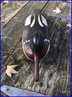 1993 Red Breasted Merganser Wood Hand Carved Duck Decoy Signed R. Connolly 21