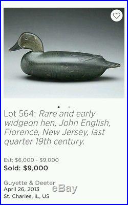 19th C. Rare John English Hollow Wigeon Hen, Florence, Nj 100% Orig Mackey Coll