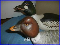 2 VNTG CARVED WOODEN DUCK DECOYS COURTSHIP GOLDENEYE by R W SMOKER CRISFIELD MD