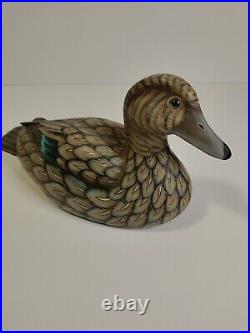 2 Wooden Mallard Duck Decoy Solid Wood Hand Carved And Painted. VINTAGE