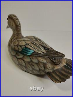 2 Wooden Mallard Duck Decoy Solid Wood Hand Carved And Painted. VINTAGE