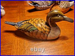 4 Beautiful Painted Vintage Wooden Duck Decoy Handmaid Unmarked 16L 8 T 6 W