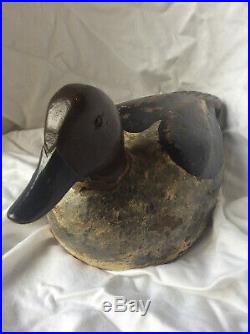 ANTIQUE QUEBEC WOOD CARVED DUCK DECOY Glass eyes, old paint