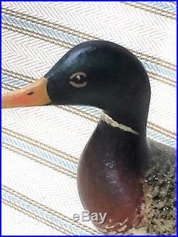 A. E. Crowell carved+painted miniature antique vtg Mallard Drake Duck bird decoy