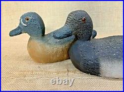 Animal Trap (atco) Stamped Wooden Blue-winged Teal Pair Of Duck Decoys