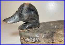 Antique 1800s hand carved wood Folk Art bluebill Drake duck decoy bird sculpture