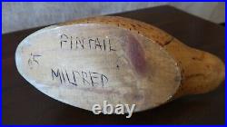 Antique 1885 Pintail Duck Decoy Signed Milred 13