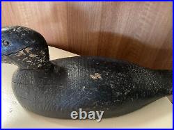 Antique 1920s Decoy Duck Handcarved Black Minnesota Collectible 15 Primitive