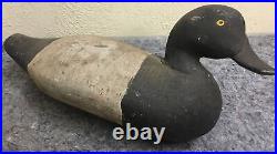 Antique Carved Wood Duck Decoy Painted Black/White
