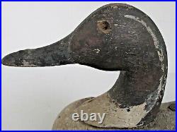 Antique Carved Wood Swivel Head Duck Decoy Signed P