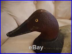 Antique Cast Iron Duck Decoy, Drake, Sink Box, Painted, Early 1900s Flat Bottom