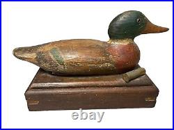 Antique Decoy Mason 16 Mallard Duck Hunting Wood On 13 Storage Box Ammo