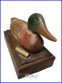 Antique Decoy Mason 16 Mallard Duck Hunting Wood On 13 Storage Box Ammo