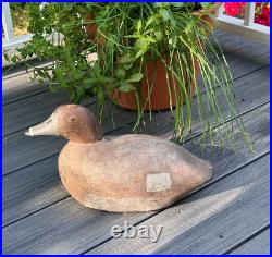 Antique Decoy Redhead Female Hand-Carved WI Tack Eyes Early 1900s