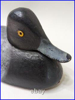 Antique Duck Decoy Hollow Glass Eyes Low Head Blue Bill St Clair Flats Restored