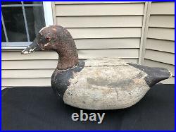 Antique Early Working Canvasback Duck Decoy with Glass Eyes & Lead Plugged