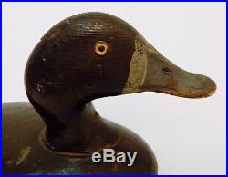 Antique Folk Art Wooden Hand Carved & Painted Working Duck Decoy with Glass Eyes