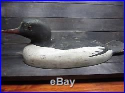 Antique Hand-Carved Wooden Duck Decoy Merganser Pair Vintage