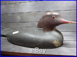 Antique Hand-Carved Wooden Duck Decoy Merganser Pair Vintage