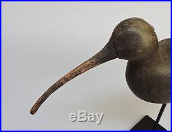 Antique Hand-Carved Wooden Sandpiper Decoy on Stand