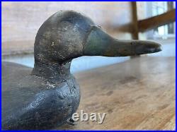 Antique Hand Painted Wooden Weighted Decoy Duck 17 1/2 Long Black and Green