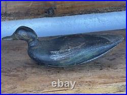 Antique Hand Painted Wooden Weighted Decoy Duck 17 1/2 Long Black and Green