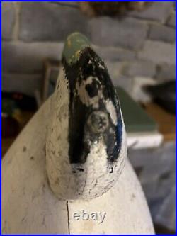 Antique Maine Eider Decoy Inlet Peg Head Original Dry Hunters Paint And Keel