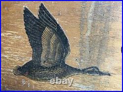 Antique RARE Wood Duck Geese Plaque with Metal Double Barrel Shotguns & Shells