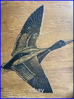 Antique RARE Wood Duck Geese Plaque with Metal Double Barrel Shotguns & Shells