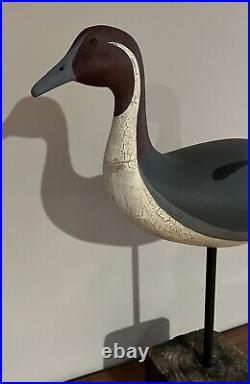 Antique Solid Carved Wood Stick Up Pintail Duck Field Decoy Wooden Display Stand