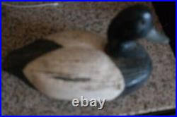 Antique Tufted Duck Working Decoy carved wood weighted original leather pull