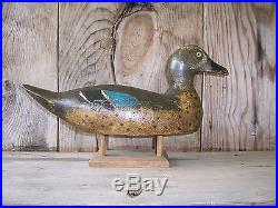 Antique-Vintage-Factory-Evans-Teal-Folk Art-Wooden Duck Decoy