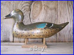 Antique-Vintage-Factory-Evans-Teal-Folk Art-Wooden Duck Decoy