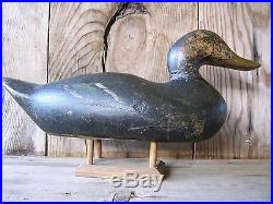 Antique-Vintage-Factory-Mason-Black Duck-Wooden Duck Decoy-Folk Art
