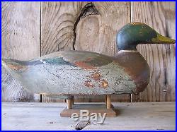 Antique-Vintage-Factory-Mason-Mallard-Wooden Duck Decoy-Folk Art