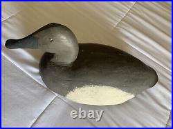 Antique Vintage Painted Solid Wooden Duck Hunting Decoy Made In Utica, I'll