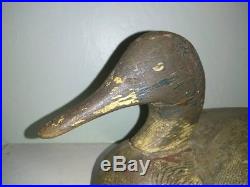Antique Wood Mallard Duck Decoy 15 Hand Painted & Carved Long Tail Heavy