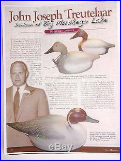 Antique duck decoy famous maker Treutelaar Wisconsin Canvasback Stamped