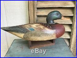 Antique vintage old wooden working Crowell style Mallard drake duck decoy