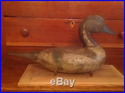 Antique vintage old wooden working Early Pintail drake decoy