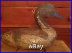 Antique vintage old wooden working Early Pintail drake decoy