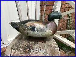 Antique vintage old wooden working Early Premier Mason Mallard duck decoy