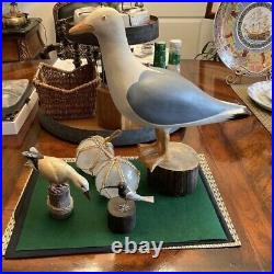 Beach 5 Piece Decoy Set Seagull, 2 Other Smaller Birds And 2 Netted Globes