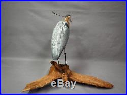Beautiful Blue Heron Decoy Carving by Cork McGee, Chincoteague VA Signed 1991