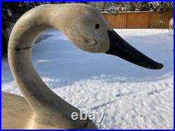 Beautiful Large Holly Style Hollow Carved Swan Decoy 36 Long x 20 High
