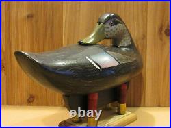 Black Mallard Duck Decoy Turned Head Preener Original Working Paint Vintage LOOK