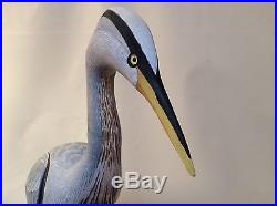 Blue Heron Hand Carved Lifesize Original Bird Signed By Artist James Maples